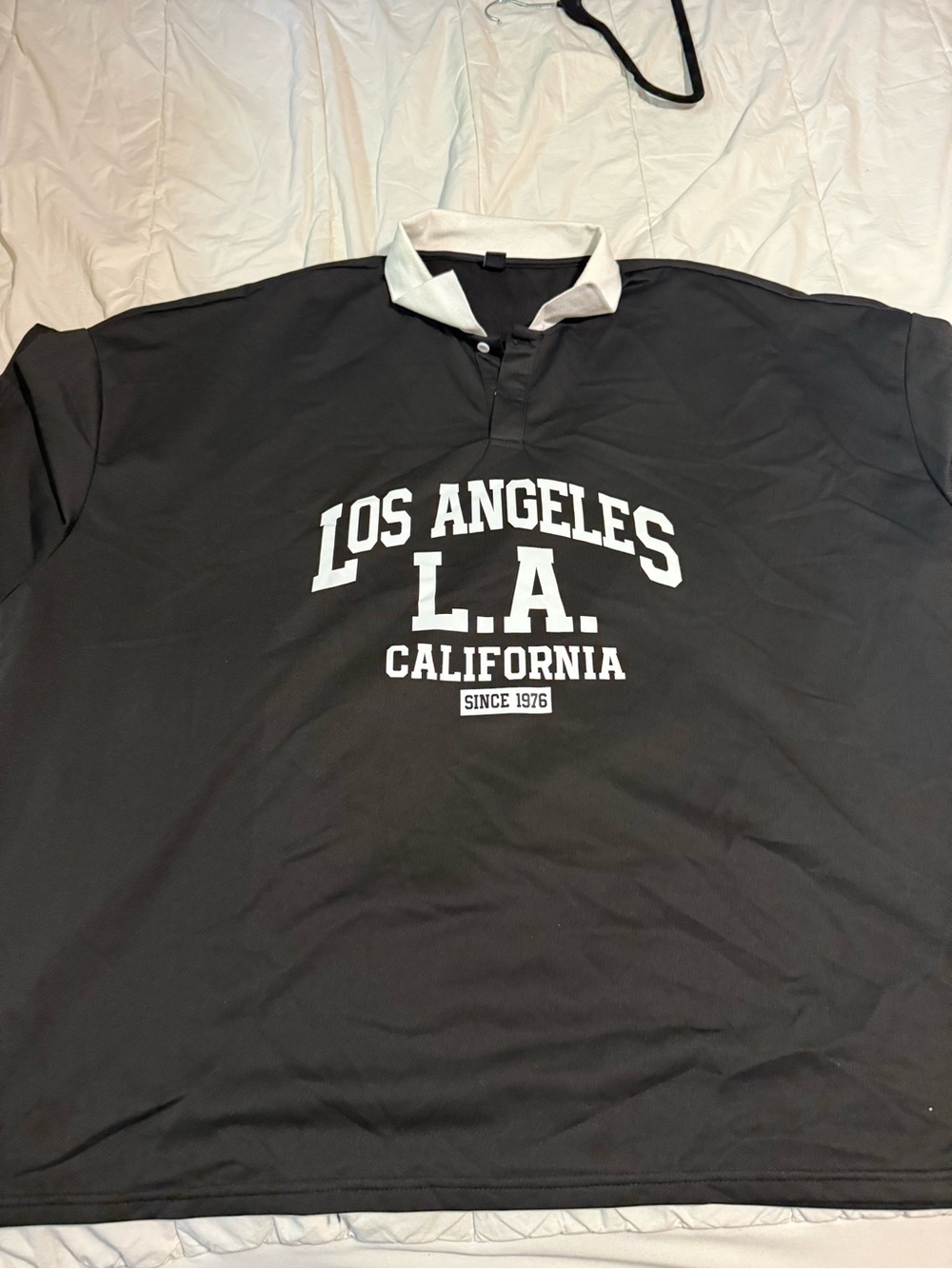 Absolutely Black Polo with White Contrast Collar and LA Print